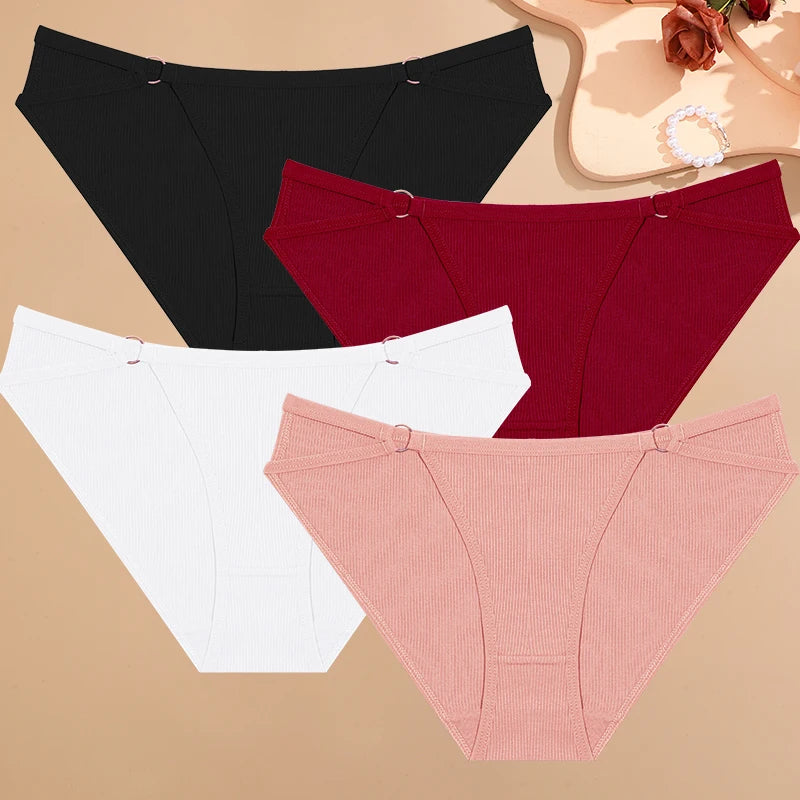 4PCS/SET Stripes Women Cotton Panties Women Sexy Low Rise Briefs Female Breathbale Underwear Button Design Pattern Soft Lingerie