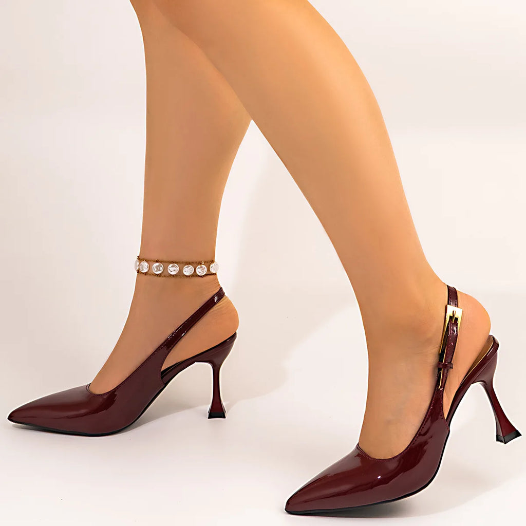 Woman Pumps Large Size Fashion Pointed Toe Shallow Buckle Strap Heels Sandals Sexy Slingbacks Leopard Stiletto High Heels Heels