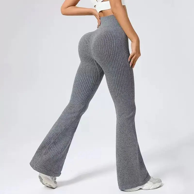 New Micro Bell-bottoms Women Seamless Slim Leggings Solid Ribbed Knited Leggings High Waist High Elastic Yoga Fitness Pants