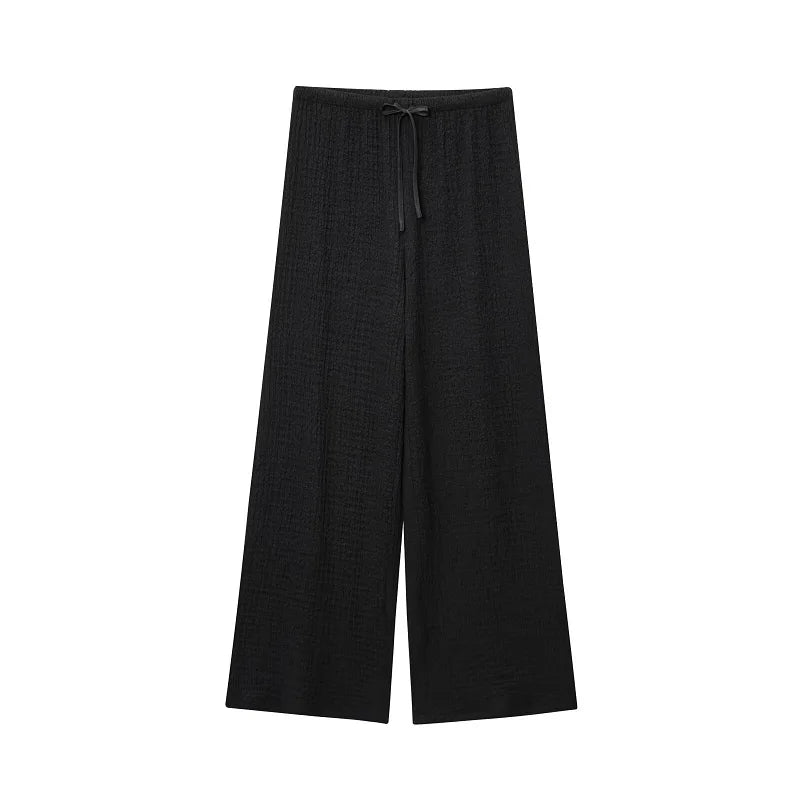 MUJER Women's Pants Sets Summer Outfit Wide Leg Pants Sets for Women 2 Pieces Short Sleeve Crop Top Woman Holiday Trousers Suits