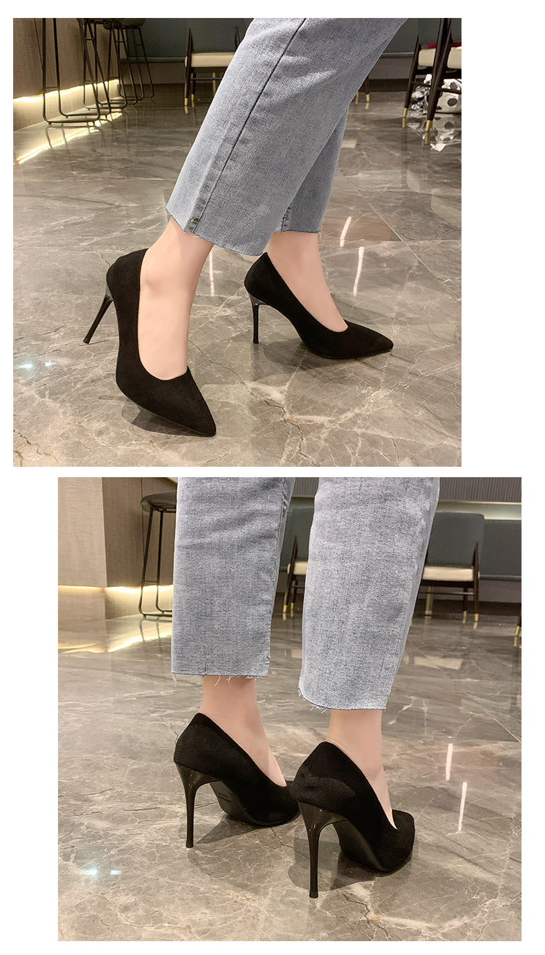 Women New Mid Heeled Sandals Black 6-8-10cm Pointed Thin Heeled Baotou Banquet High Heeled Shoes Womens Shoes Tacones Mujer