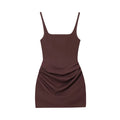 Women's Dress 2025 Autumn New Arrivals Reddish-Brown Spaghetti Strap Sexy Bodycon Mini Dress with Tie Details Stylish and Unique