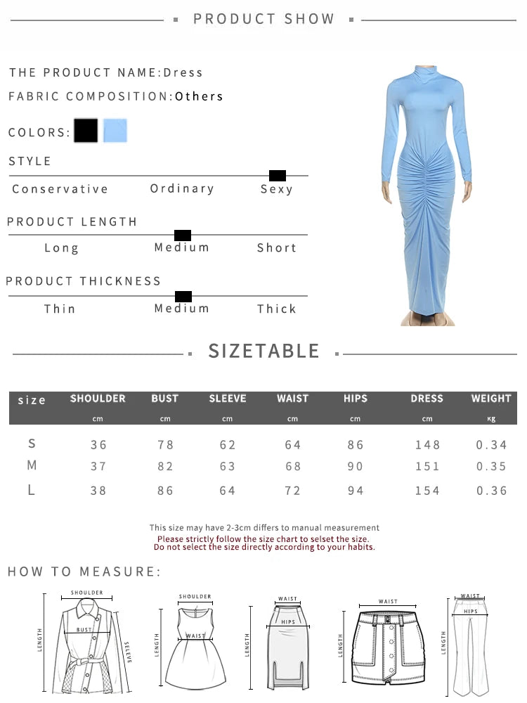 Sisterlinda Autumn New Style Long Dress Woman Turtleneck Full Sleeve Skinny High Stretch Daily Casual Fashion Elegant Vestidos