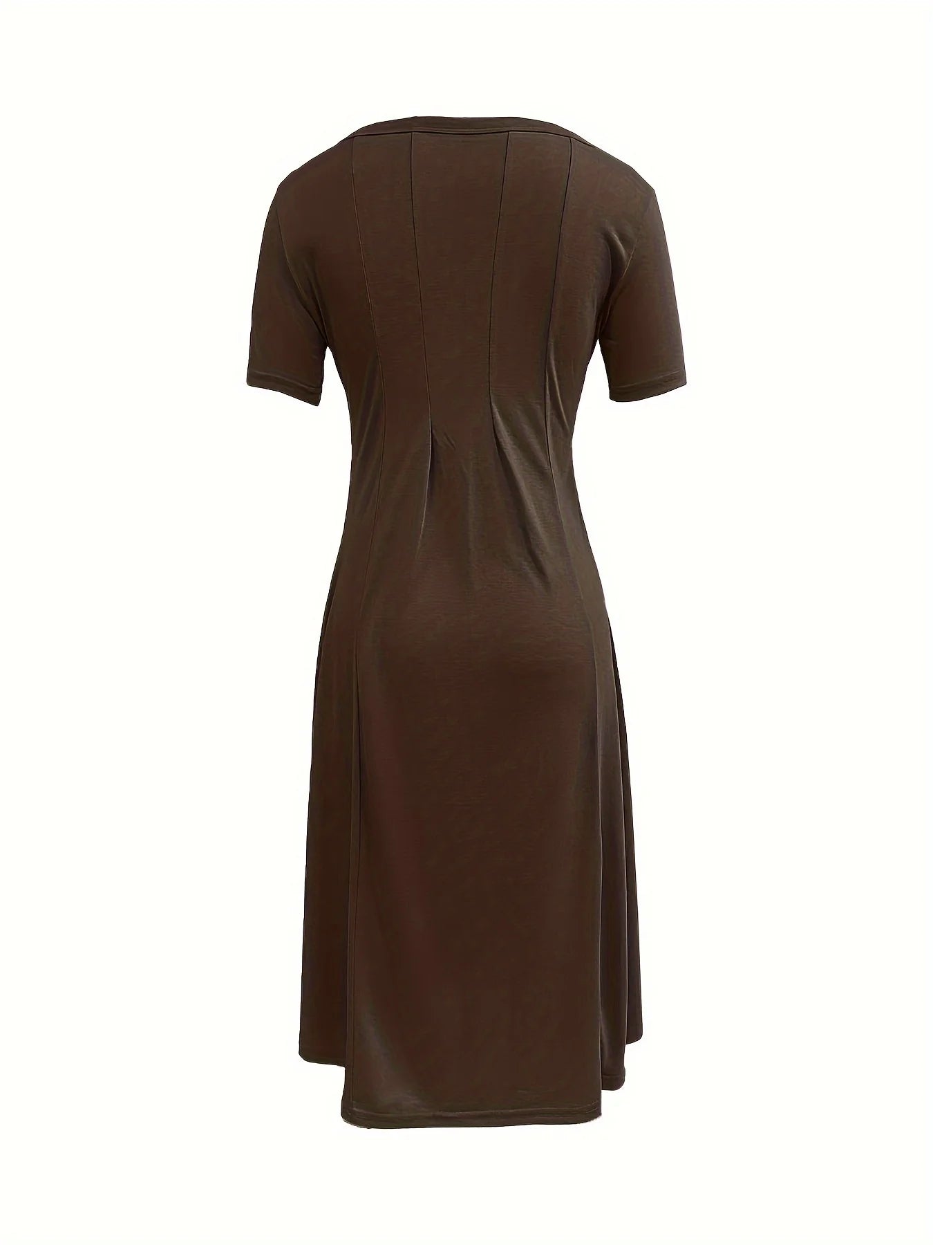2024 Summer Women's Top Selling Round Neck Short Sleeve Solid Color Flare Dress
