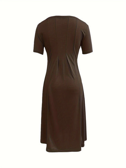 2024 Summer Women's Top Selling Round Neck Short Sleeve Solid Color Flare Dress