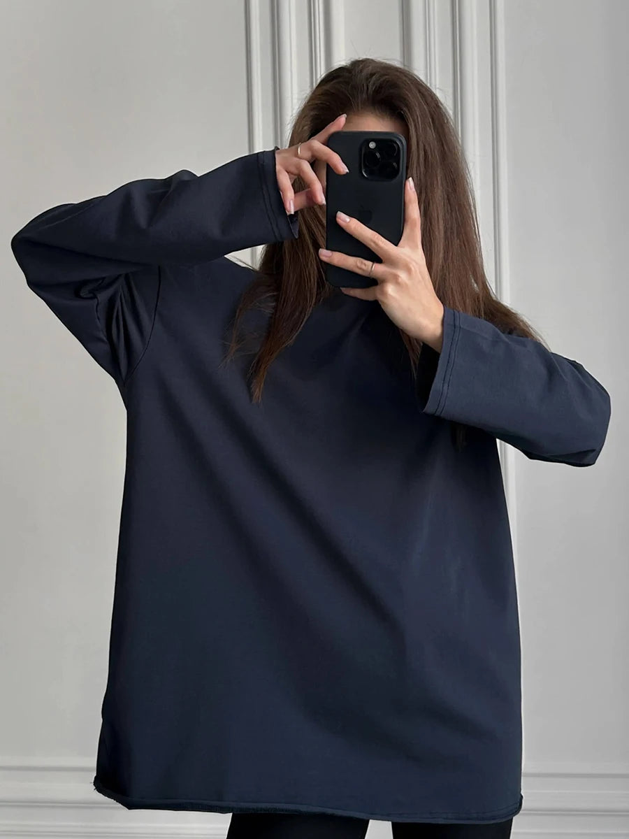 Blubelle Women Autumn 100% Cotton T-shirt Bottoming Spring Basic Fashionable Solid Lady Long Sleeve Loose Tops Shirts