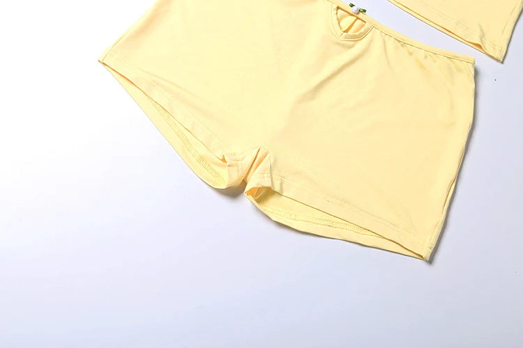 Kliou Hollow Design 2 Piece Set Woman 2026 Spring New Style Low-Neck Camisole Tops+Skinny Shorts Daily Casual Fashion Outfits
