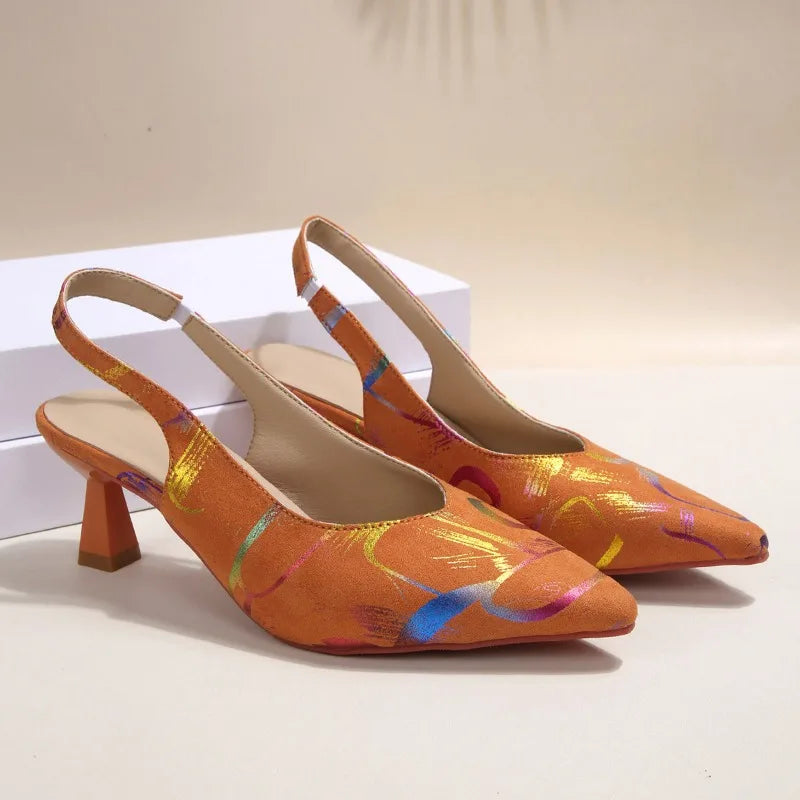 New Summer Sexy Women Slingback Sandals High Heel Lady Party Shoes French One Word High Heels with Thick Heels Baotou Sandals