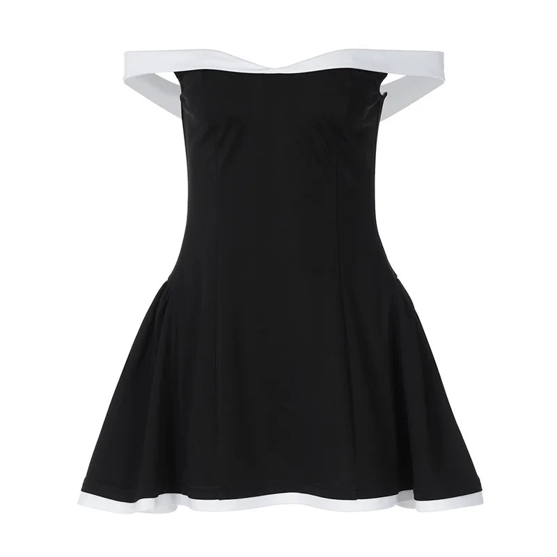 2025summer Off-shoulder Strapless Sexy Mini Dress Women Fashion Patchwork Sleeveless Backless High Waist A-line Club Party Dress