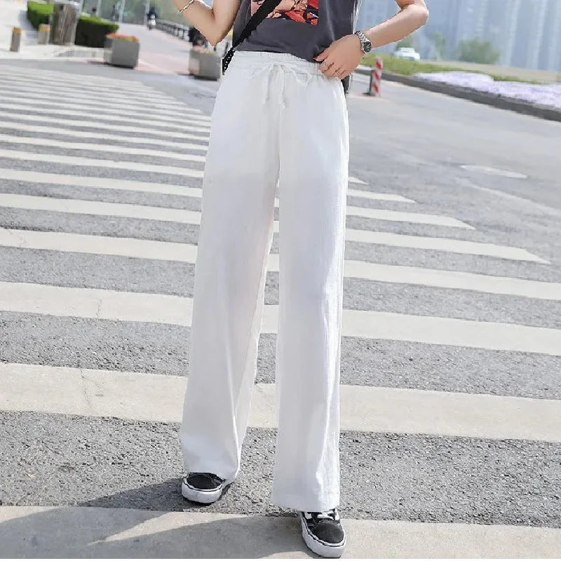 2026 new spring and summer wide leg pants women's high waist ice silk pants thin thin mopping pants female student pants