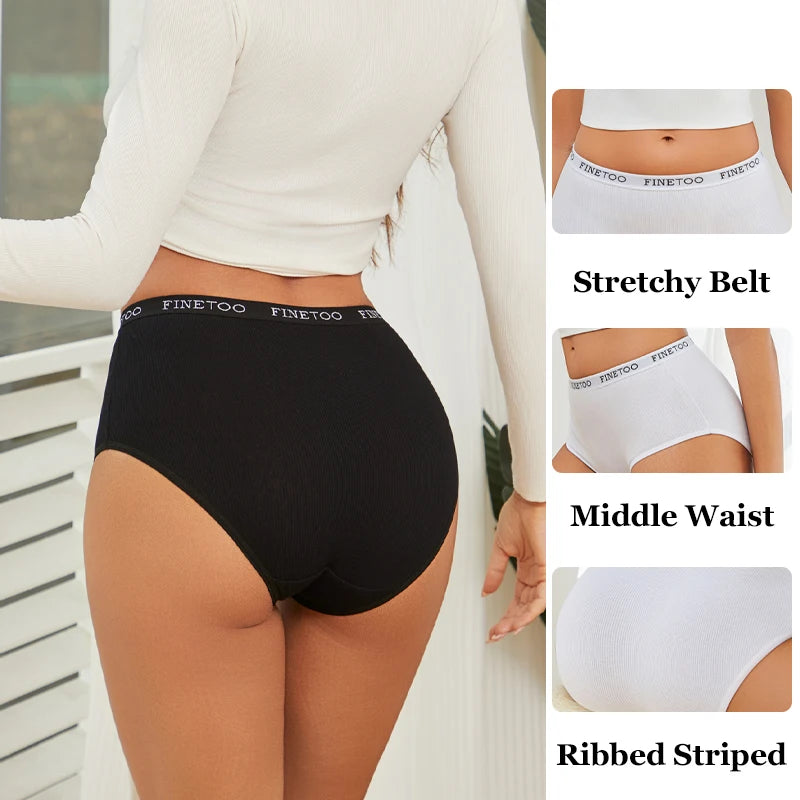 3Pcs Plus Size Cotton Underwear Sexy Striped Mid Waist Panties Breathable Stretch Belt Briefs Female Comfort Lingerie Shorts New