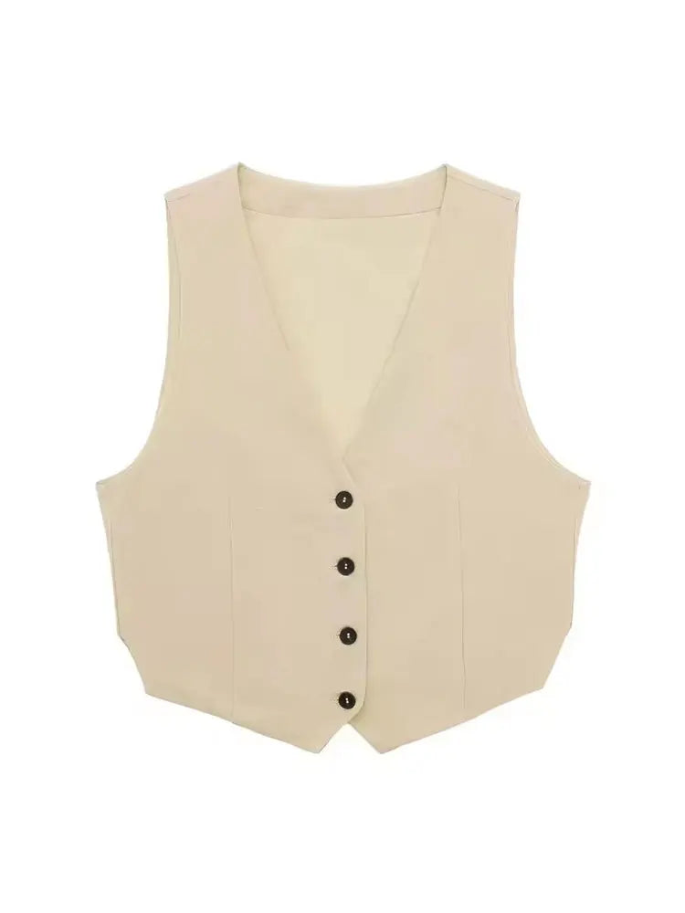 HH Women 2 Piece Vest Shorts Set V Neck Button Waistcoat High Waist Pleated Shorts Office Lady Casual Business Solid Suit