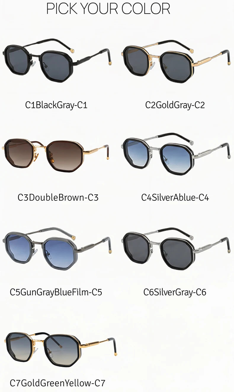 Small Frame Octagon Punk Sunglasses Women Luxury Brand Retro Geometric Metal Fashion Shades Vintage Sun Glasses Driving Eyewear