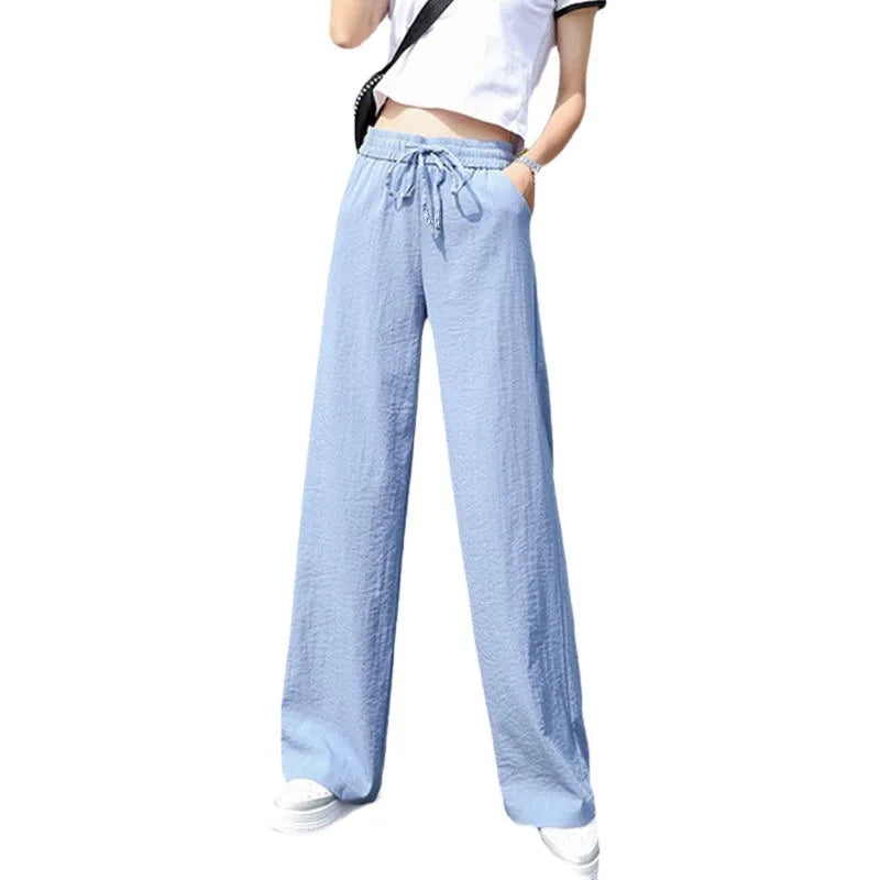 2026 new spring and summer wide leg pants women's high waist ice silk pants thin thin mopping pants female student pants