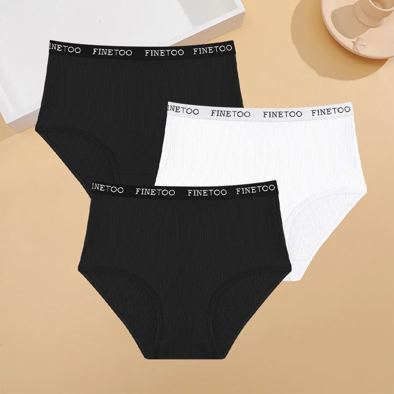 3Pcs Plus Size Cotton Underwear Sexy Striped Mid Waist Panties Breathable Stretch Belt Briefs Female Comfort Lingerie Shorts New