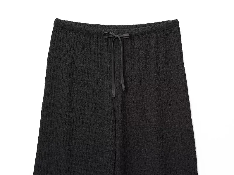 MUJER Women's Pants Sets Summer Outfit Wide Leg Pants Sets for Women 2 Pieces Short Sleeve Crop Top Woman Holiday Trousers Suits