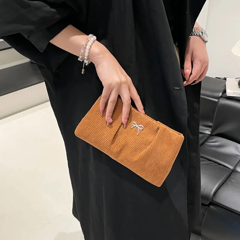 Corduroy Travel Cosmetic Bag Portable Storage Bag Purses Women Large Capacity Clutch Shoulder Bags