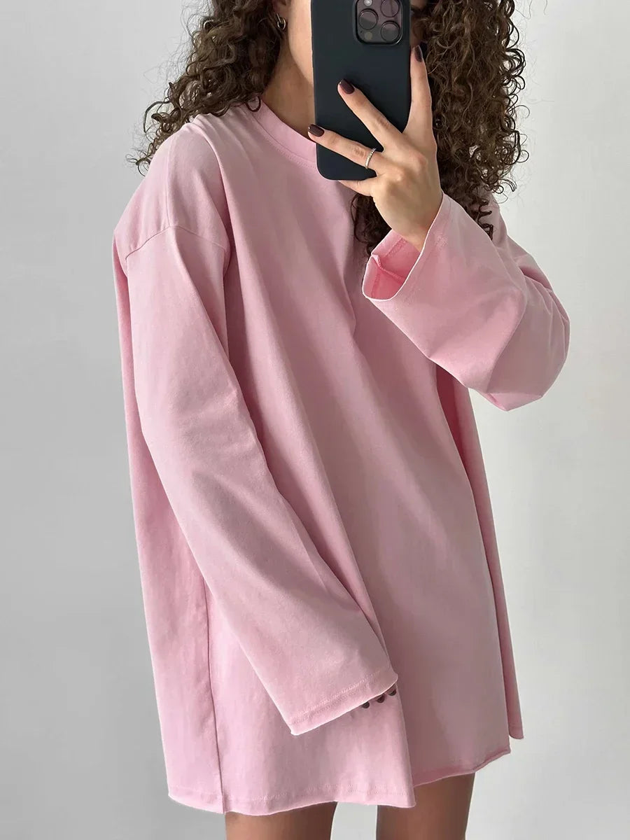Blubelle Women Autumn 100% Cotton T-shirt Bottoming Spring Basic Fashionable Solid Lady Long Sleeve Loose Tops Shirts