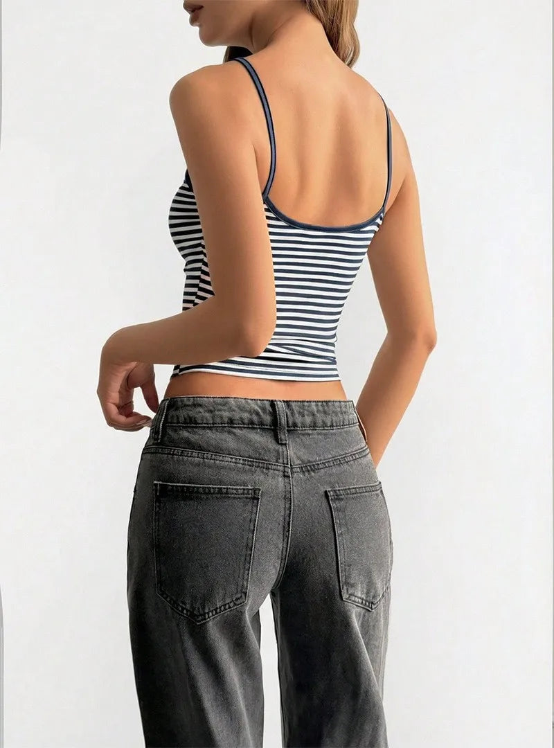 Women's 2026 New Vintage Striped Crop Top – Low Cut High Waist Slim Fit Tank, Sexy Y2K Streetwear Camisole