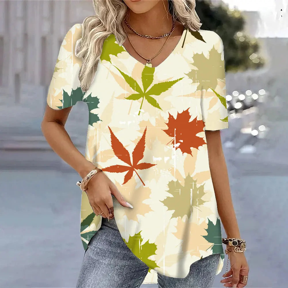 3D Butterfly Printed Short Sleeve T-shirt Korean Style Women's Clothes 2024 V-neck Short Sleeves Tees Shirt Loose Casual Blouses