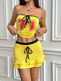 Plus Size 2025 Summer New Spice Girls Letter Bustier Top Lace Up Bowknot Halter Skirt Two Piece Set Trendy Sexy
