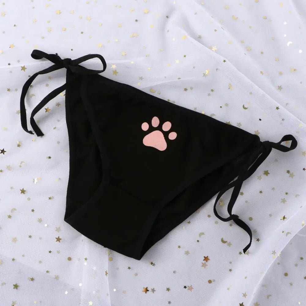 1-4Pcs Sexy Bandage Lolita Panties Low Waist Lingerie Cute Claw Women's Briefs Low Waist Animation Underwear Black,Pink,White