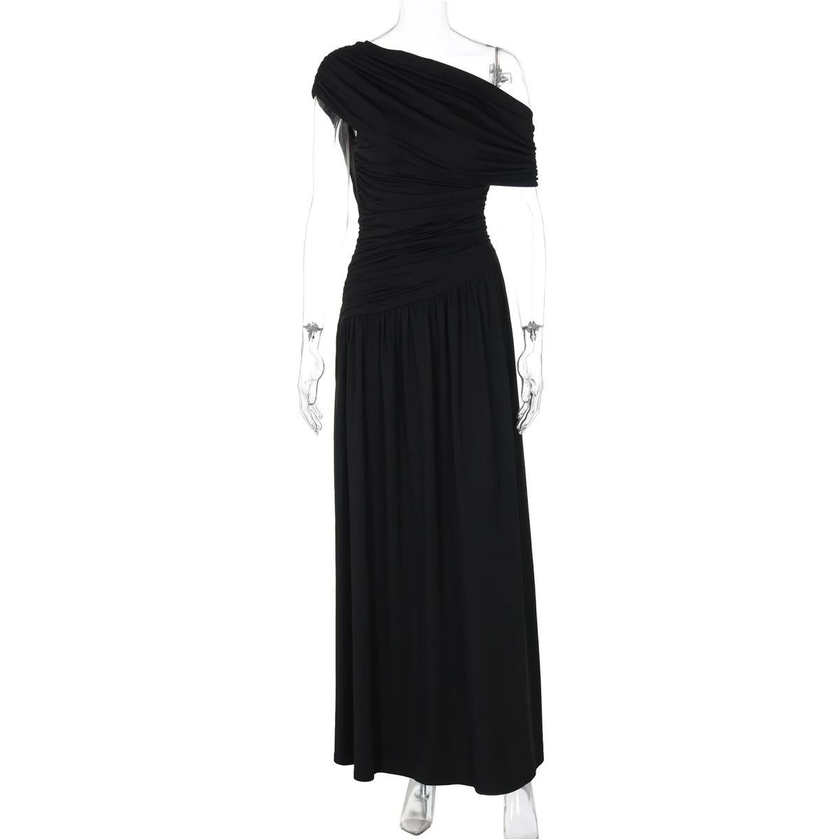 Hugcitar One Shoulder Ruched Sleeveless Solid Pleated Sexy Irregular Y2K Maxi Dress Summer Elegant Party Women Clothes Vacation