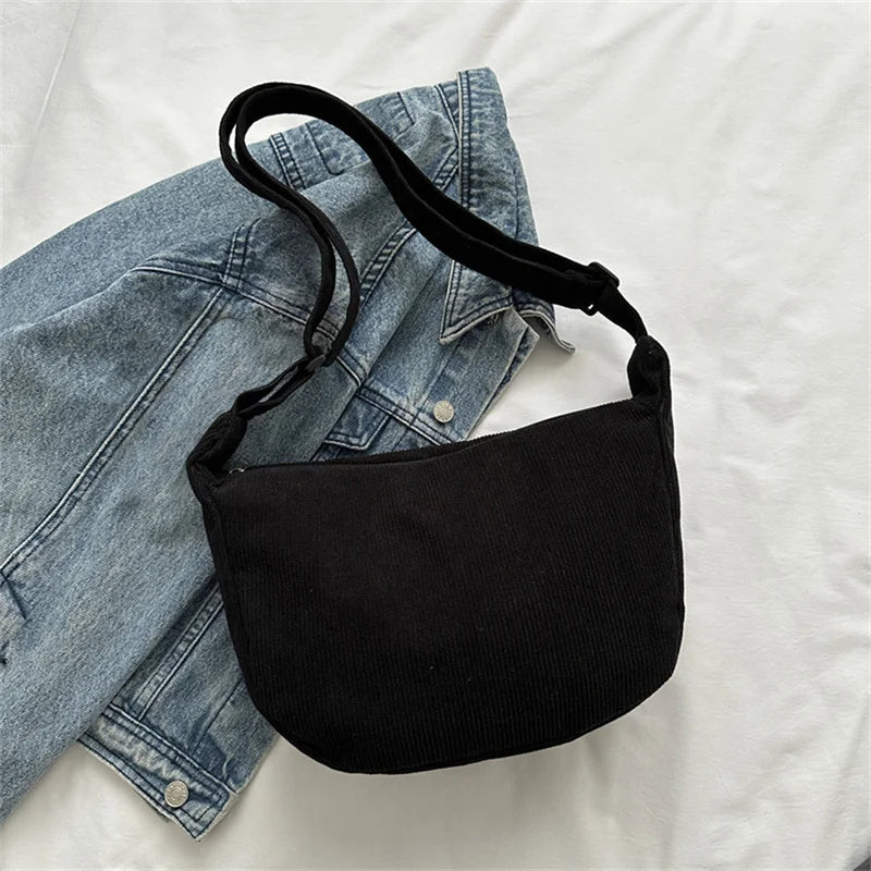Corduroy Lazy Wind Everything Japanese Literary Single Shoulder Crossbody Student Casual Korean Female Simple Dumpling Bag