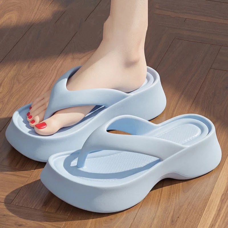 2026 Summer Chunky Heel Flip Flops Women Fashion Clip Toe Thick Platform Slippers Woman Non Slip Increase Thick Bottom Sandals