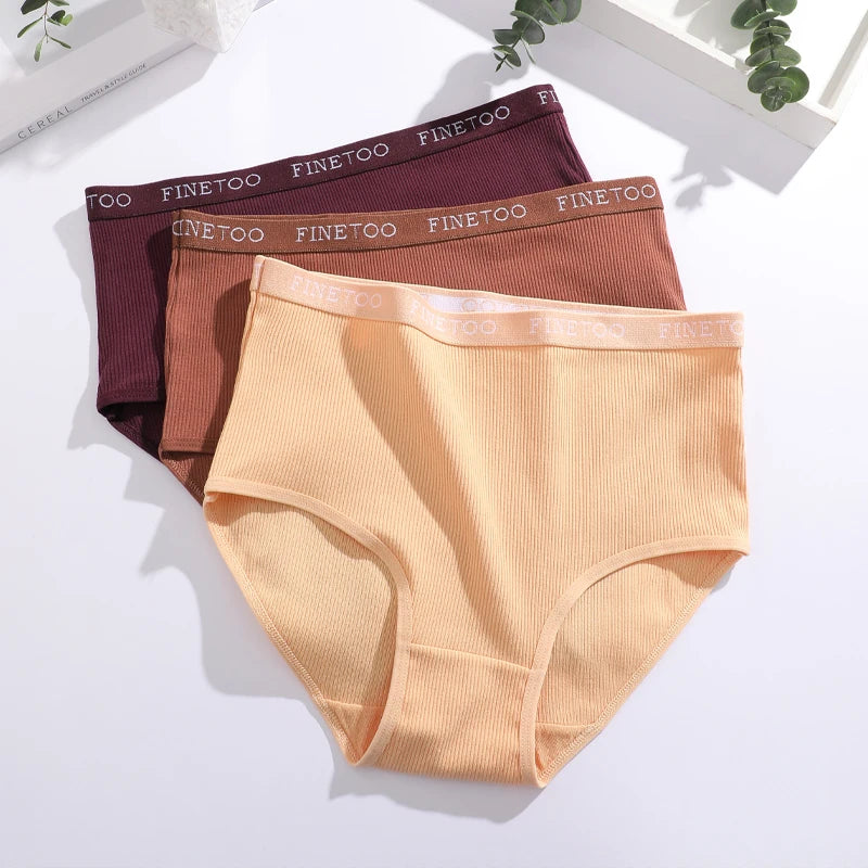 3Pcs Plus Size Cotton Underwear Sexy Striped Mid Waist Panties Breathable Stretch Belt Briefs Female Comfort Lingerie Shorts New