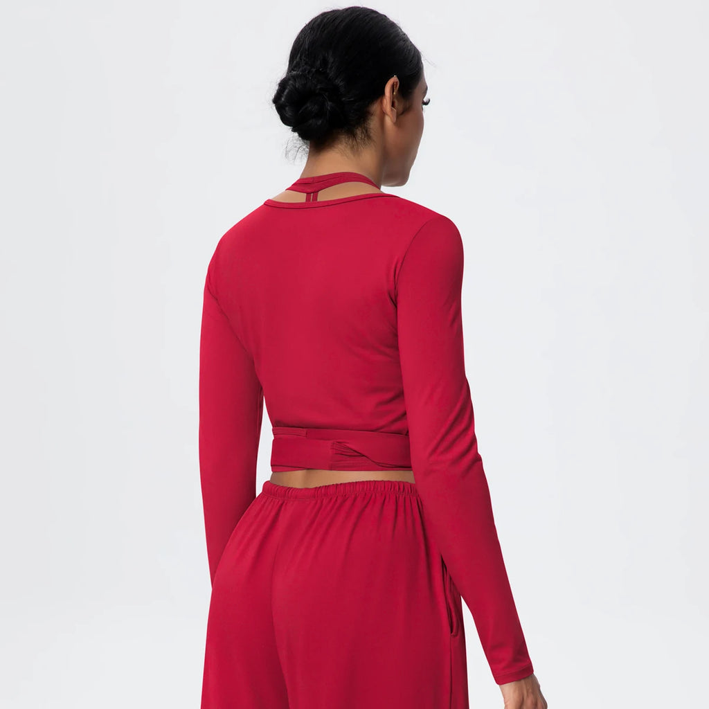 Women Slim Breathable Sports Top Women Active Wear Sports Yoga Long Sleeved Solid Color Running Shirts Straps Design Yoga Top