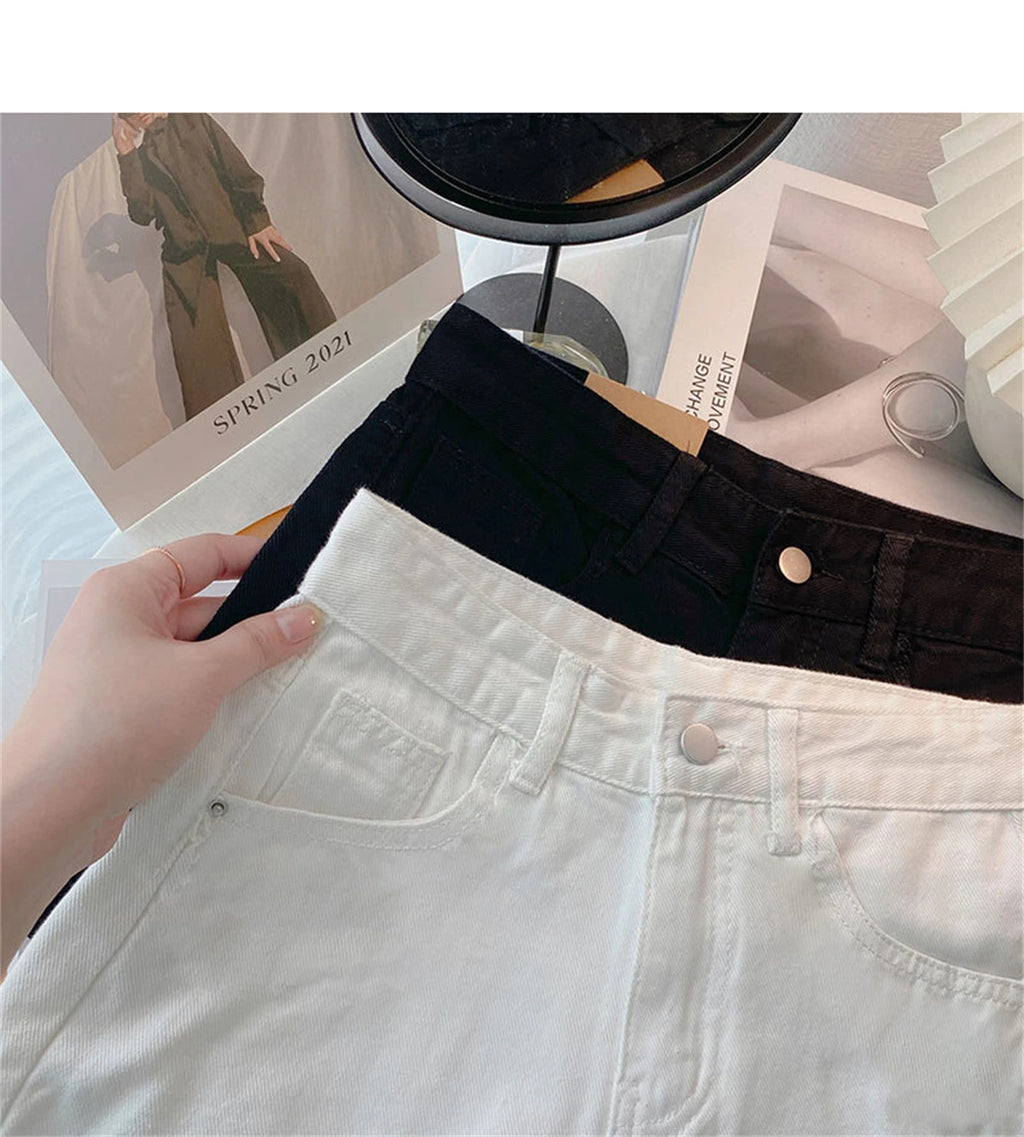 High Waist Wide Leg Short Jeans Women's Summer Loose Pocket Korean Style A-Line Casual Hot Pants Blue Denim Shorts Streetwear