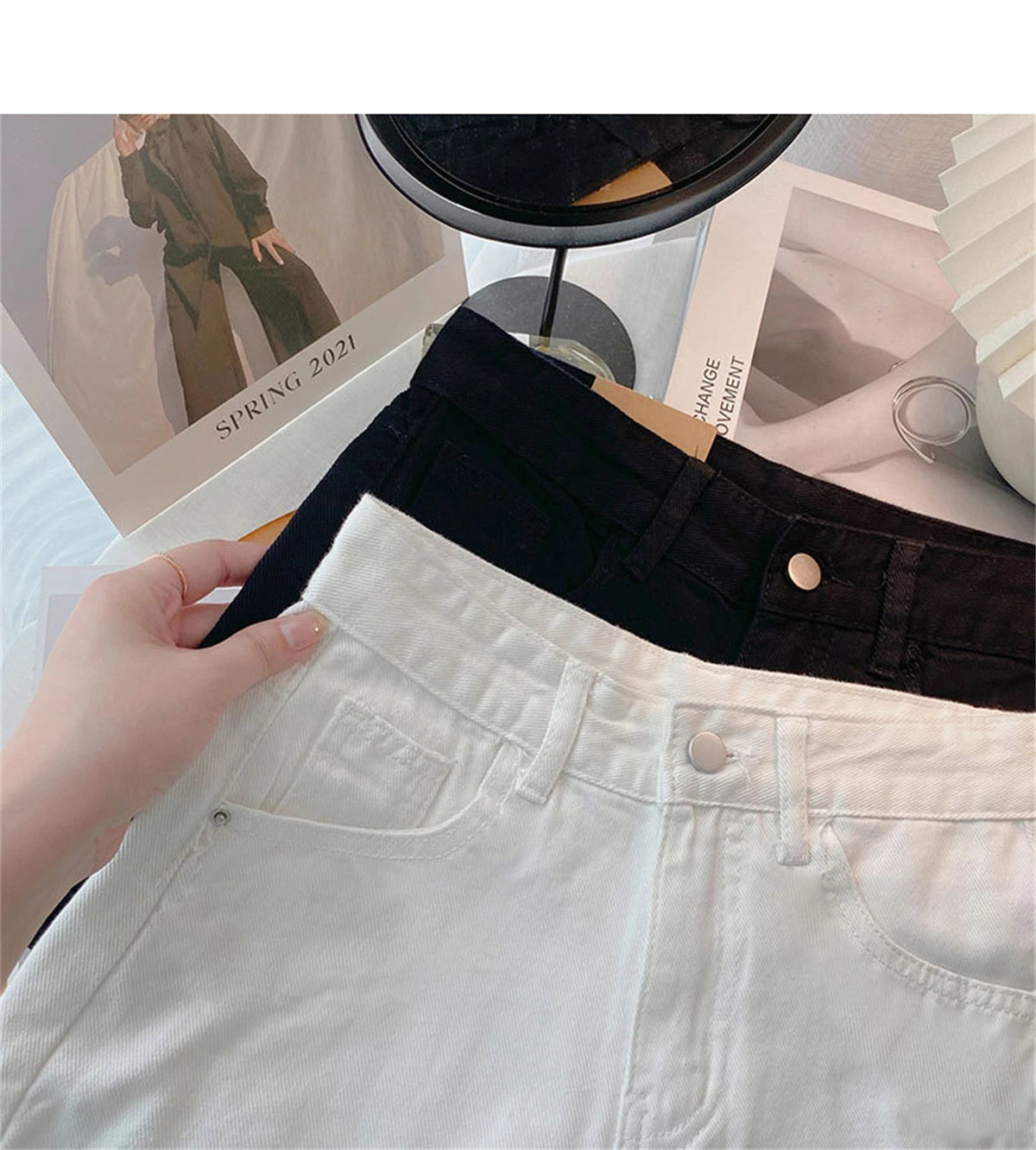 High Waist Wide Leg Short Jeans Women's Summer Loose Pocket Korean Style A-Line Casual Hot Pants Blue Denim Shorts Streetwear