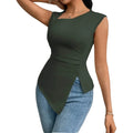 Women's T-shirt Spring Summer Dark Green One Shoulder Cutout Asymmetrical Hem Valentine's Day Sexy Casual Top