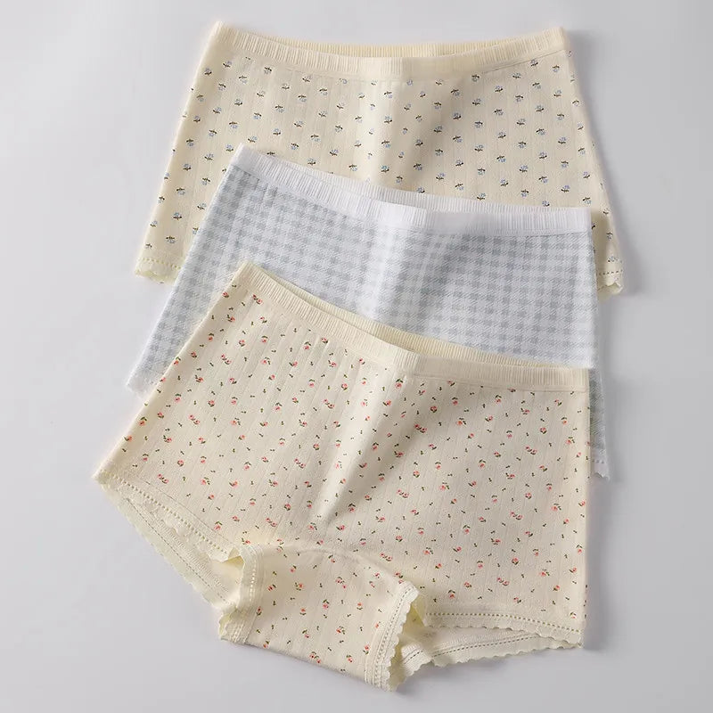Women's Breathable Lace Panties Traceless Boxer Briefs Soft Mid-Rise Comfortable Underwear Sexy Intimates