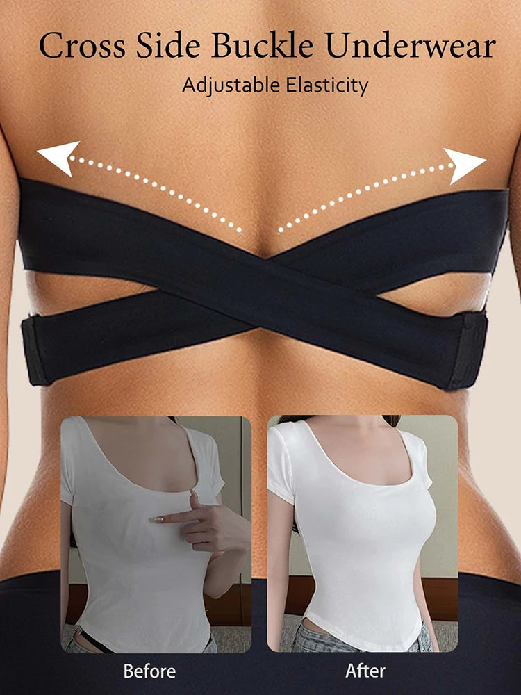 Female Removable Padded Soft Ice Silk Traceless Brasseries Wire Free Side Buckle Bra For Women Invisible Strapless Push Up Bras