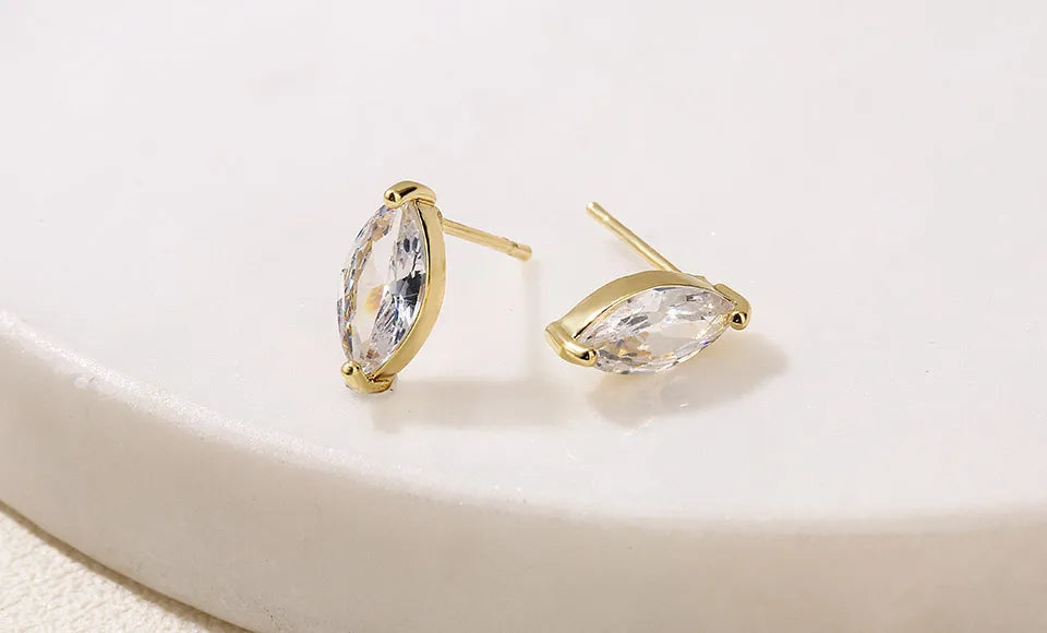 ZAKOL Marquise Cubic Zircon Stud Earring for Women Girls Ladies Fashion Silver Gold Color Daily Ear Accessories