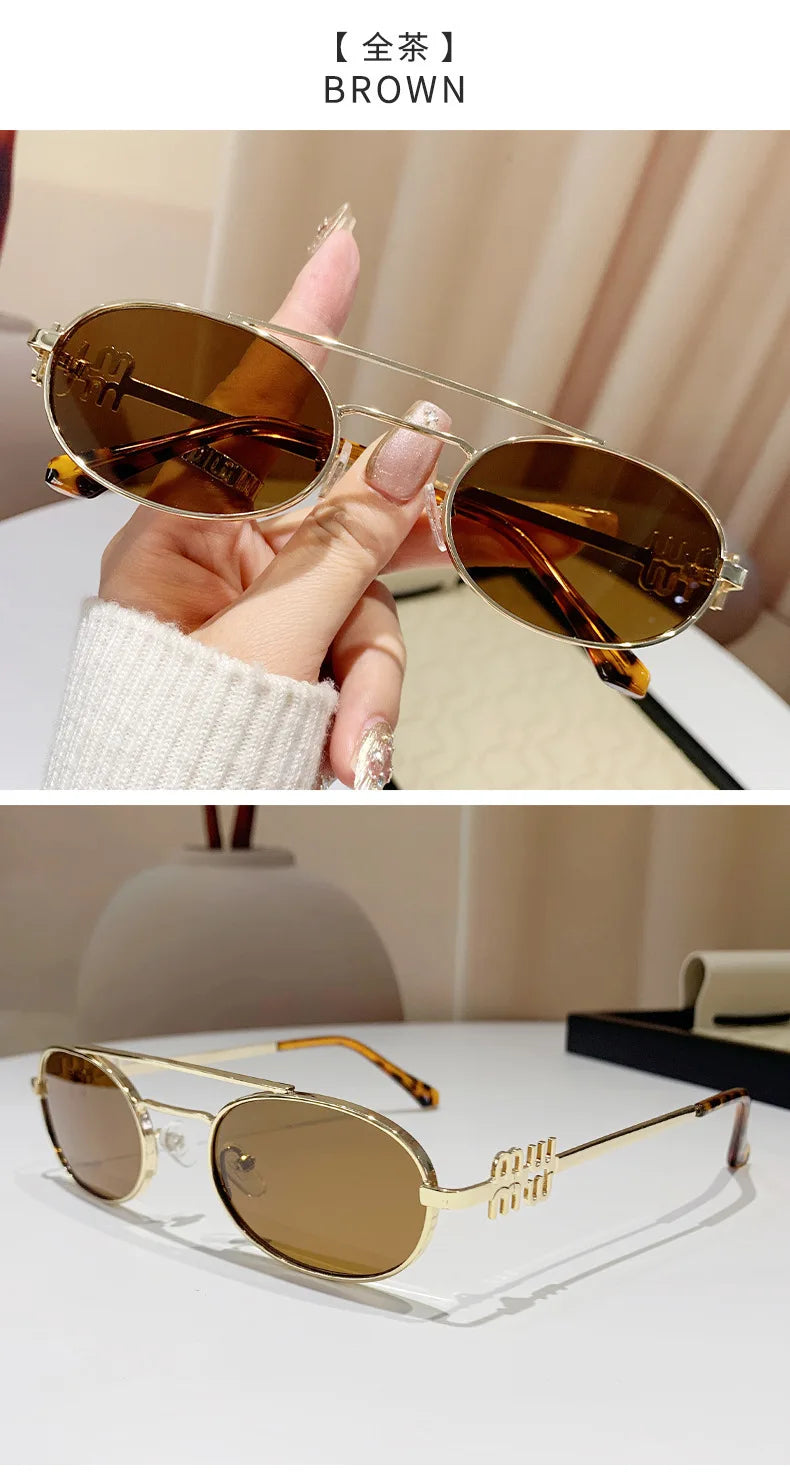 Fashion Punk Double Beam Sunglasses Women Men Retro Brand Designer Small Frame Sun Glasses Female Trendy Sunshade Eyewear UV400