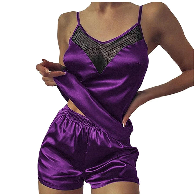 Lace Patchwork Vest Shorts, Women's Summer Pajamas, New Two-Piece Set, Lace Sexy, Can Be Worn for Casual Wear at Home