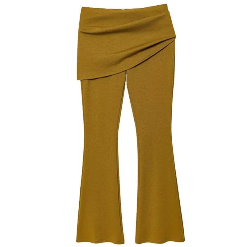 HXAO Olive Green Slim Pant Sets Women's Two Pieces Set Crop Off Shoulder Ruffled Tube Top Outfits Mid Waist Flares Trousers Sets