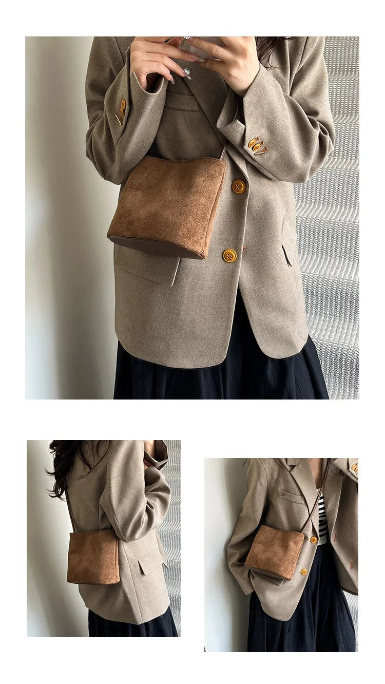 Mini Shoulder Bag Retro Leopard Print Women Crossbody Bucket Bag Fashion Ins Korean Style Faux Suede Fall New Simple Tote Bag