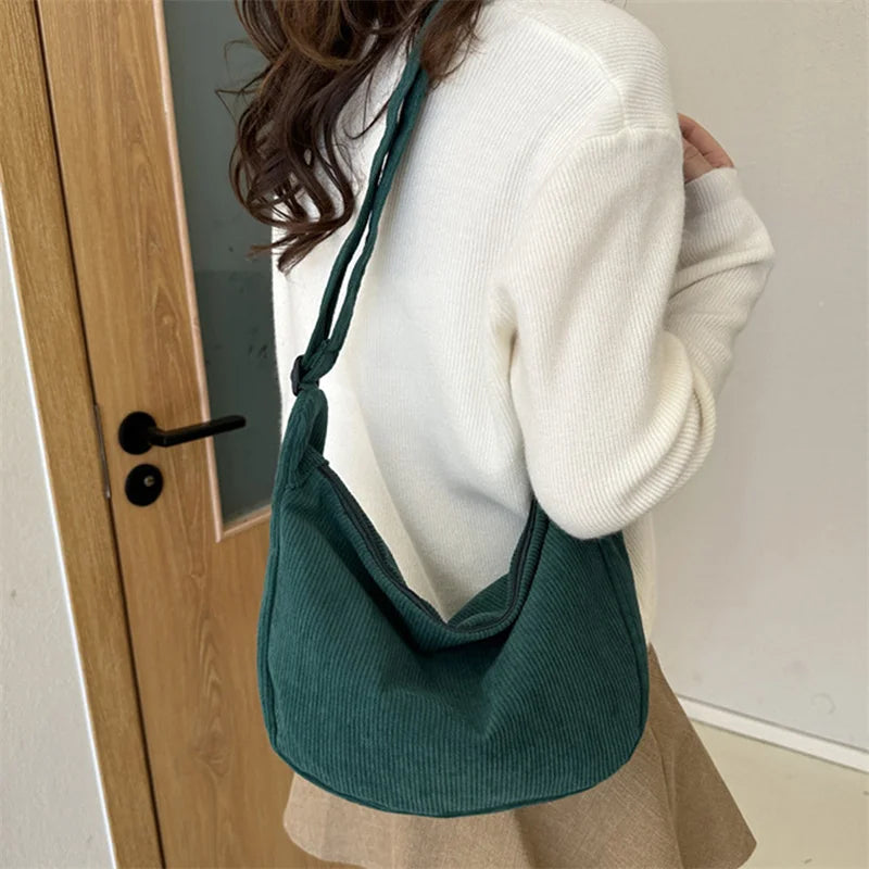 Corduroy Lazy Wind Everything Japanese Literary Single Shoulder Crossbody Student Casual Korean Female Simple Dumpling Bag