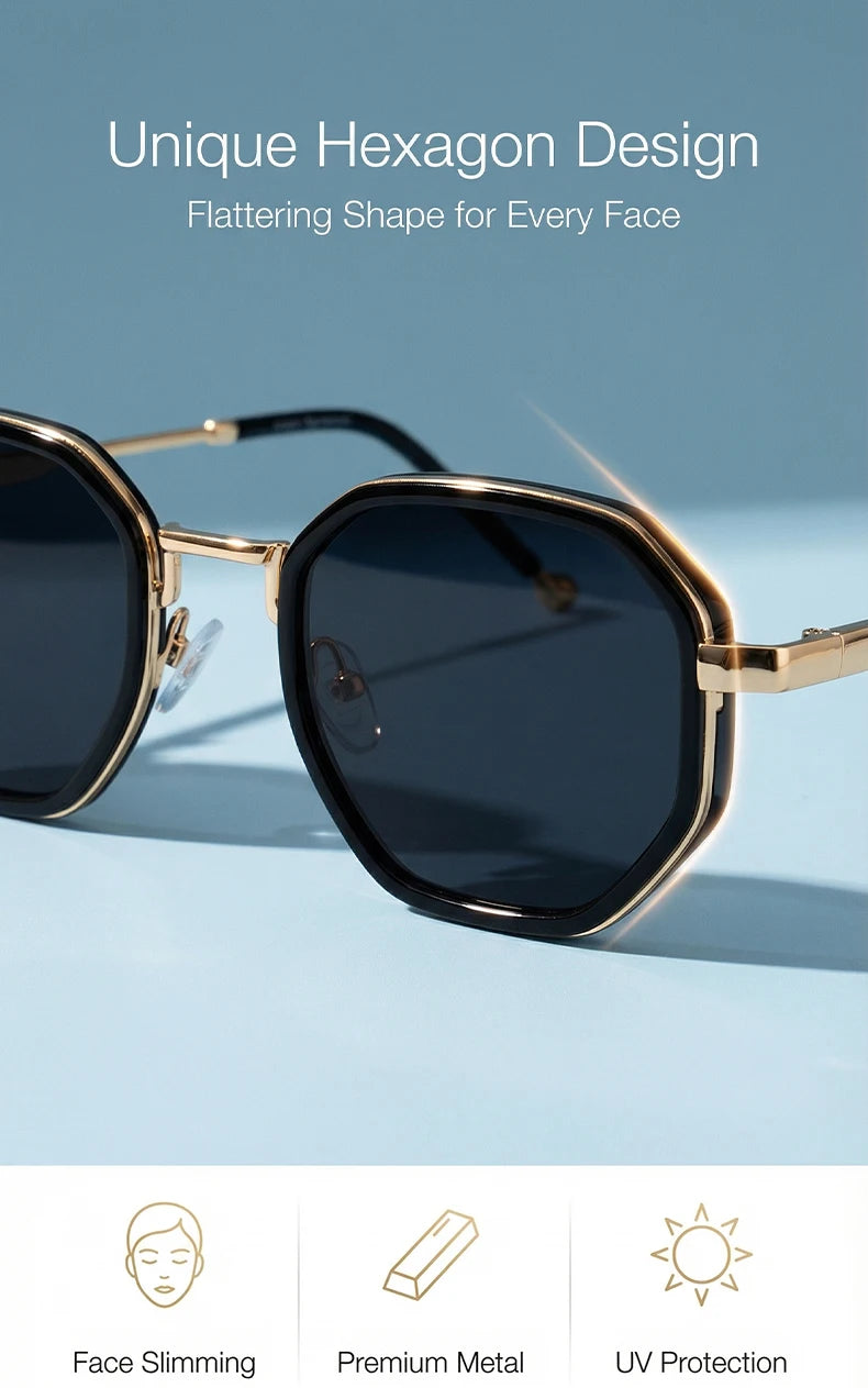Small Frame Octagon Punk Sunglasses Women Luxury Brand Retro Geometric Metal Fashion Shades Vintage Sun Glasses Driving Eyewear