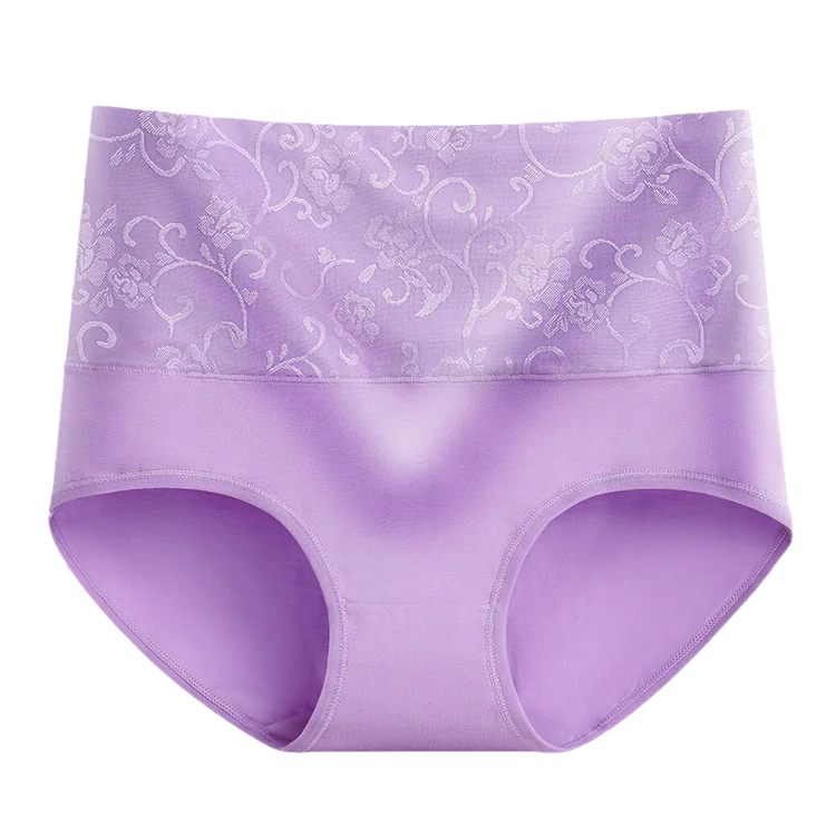 2PCS Plus Size Women's Cotton Underwear High Waisted Tummy Control Panties Full Coverage Briefs Jacquard Ladies Panty
