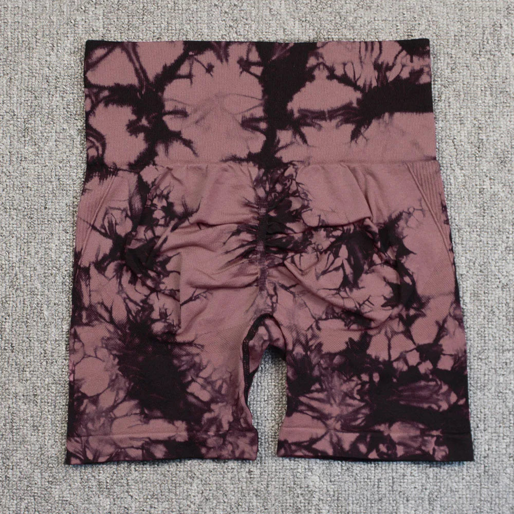 Seamless High Waist Shorts Women Tie Dye Shorts Sexy Hip Liftting Stretchy Yoga Shorts Workout Running Knited Skinny Gym Shorts