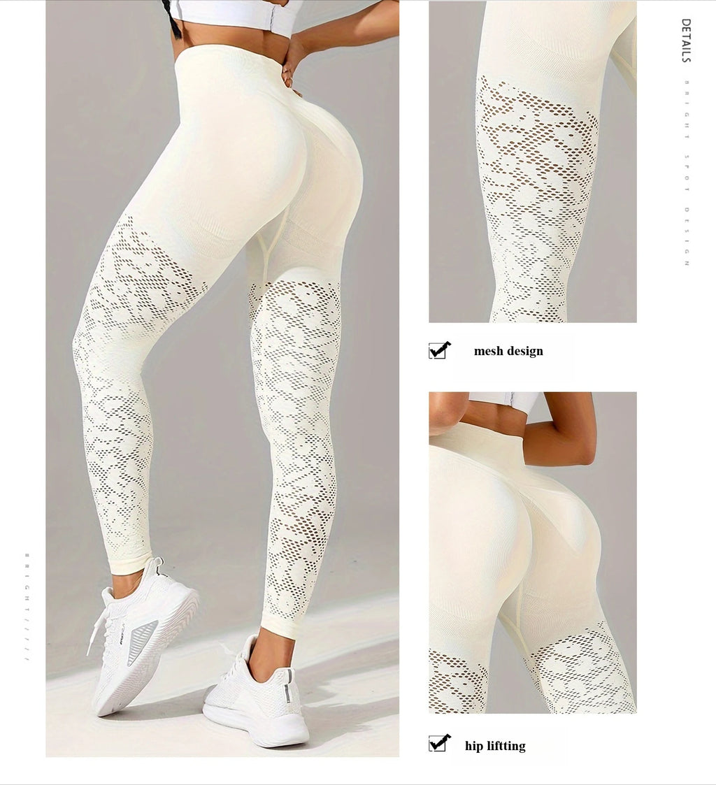 Women Hollow Mesh Yoga Tight Pants High Waist Leggings Workout Running Sexy Hip Liftting Stretchy Fitness Pants