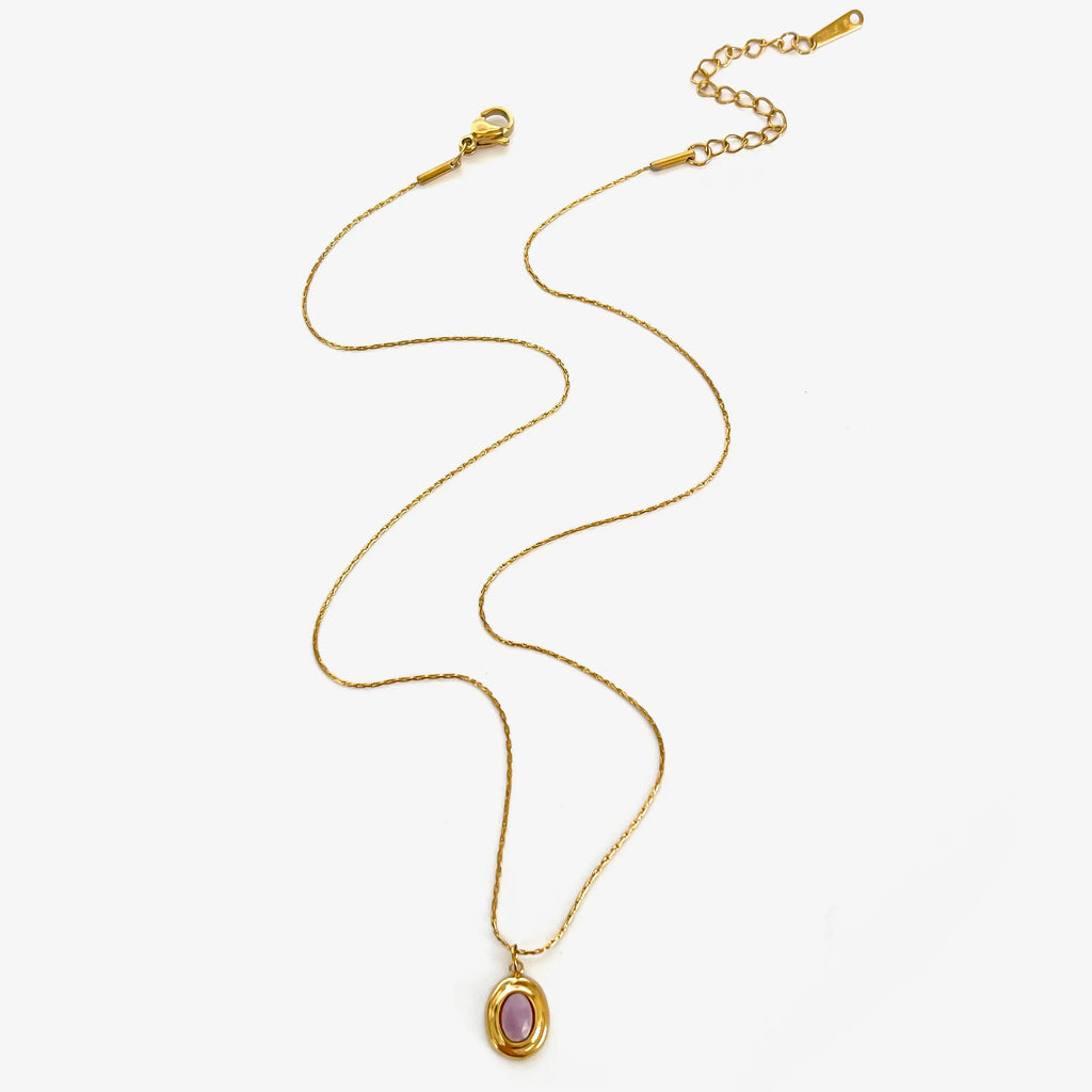 GHIDBK Fashionable Stainless Steel Natural Stone Pendant Necklace Gold-Plated Women's Party Dailys Versatile Jewelry Gifts
