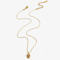 GHIDBK Fashionable Stainless Steel Natural Stone Pendant Necklace Gold-Plated Women's Party Dailys Versatile Jewelry Gifts