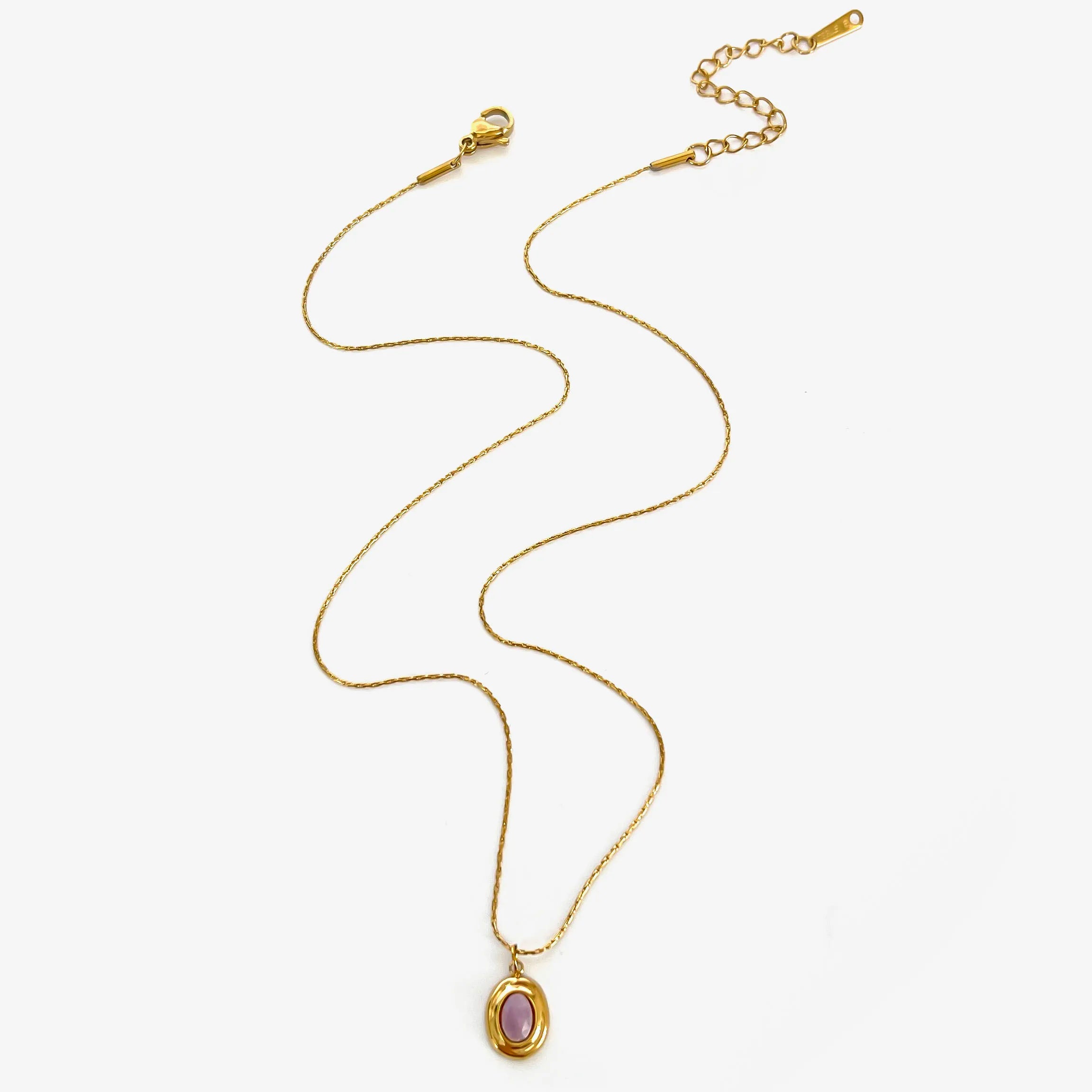 GHIDBK Fashionable Stainless Steel Natural Stone Pendant Necklace Gold-Plated Women's Party Dailys Versatile Jewelry Gifts