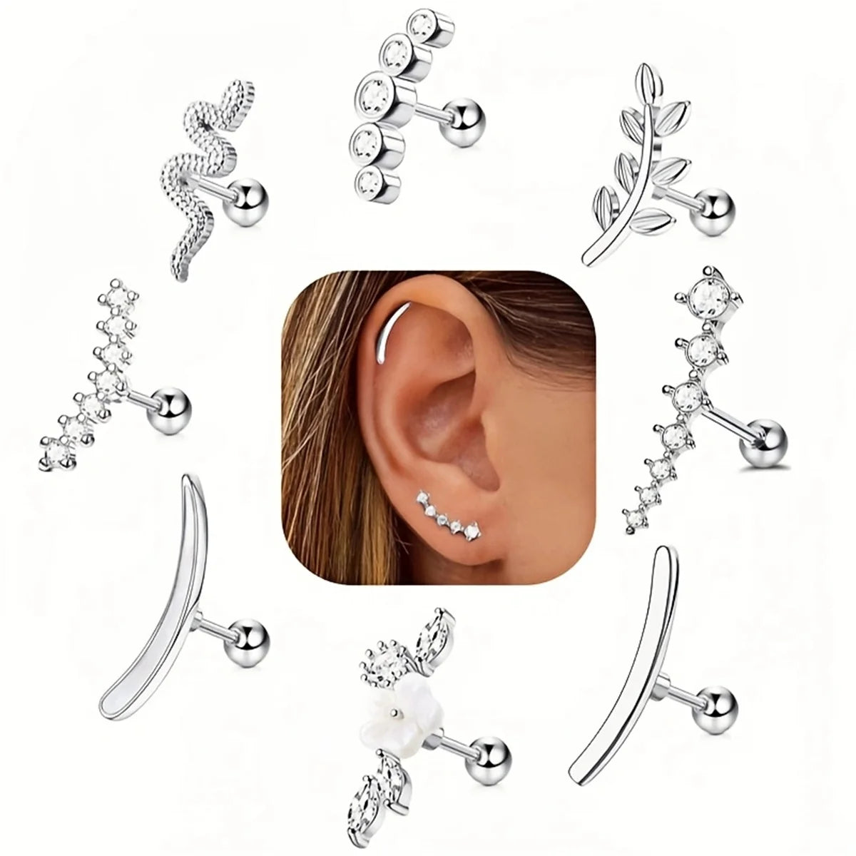2Pcs 16G Stainless Steel Screw Back Stud Earrings for Women,Cubic Zerconia Cartilage Conch Helix Ear Piercing Jewelry